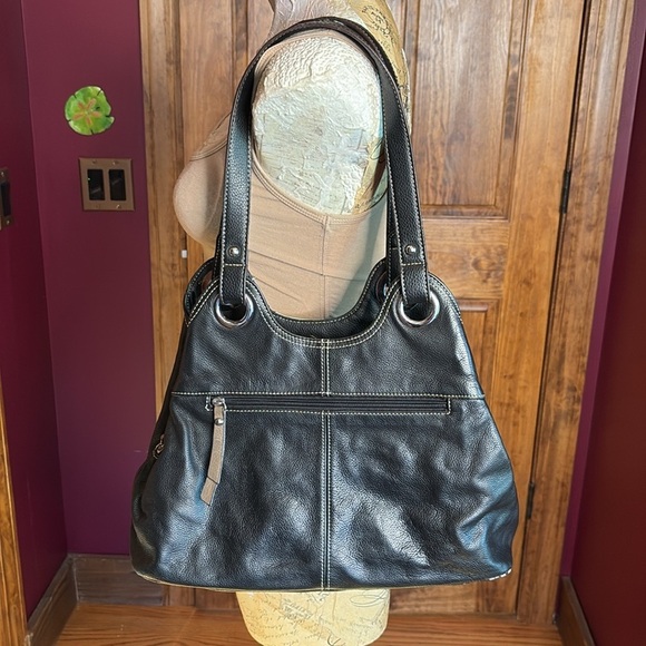 Tignanello leather two tone black cream large Handbag Tote Purse 9x14x5 inches - Picture 14 of 17